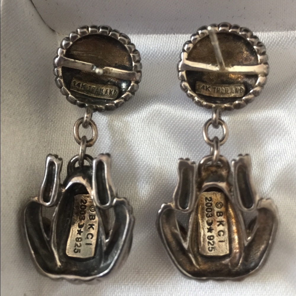 Barry Kieselstein Sterling and 14k Designer Frog Dangle Earrings - Picture 3 of 3